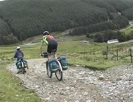 Alasdair and Tao descend to Soar-y-Mynydd at the end of the the track
